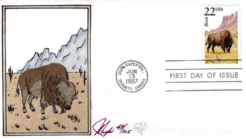 Pugh Designed/Painted Bison FDC...43 of 105 created!