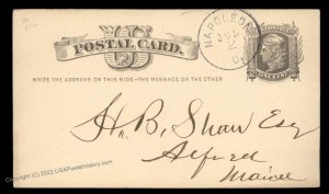 USA 1870s NAPOLEON Ohio Blue Cancel Postal Card Cover 96371