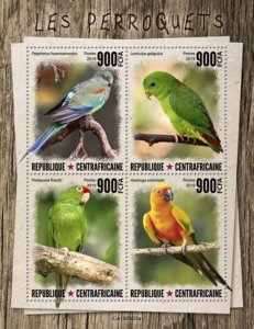 Central Africa - 2019 Parrots on Stamps - 4 Stamp Sheet - CA190803a