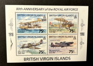 British Virgin Islands: 1998, 80th Anniversary of the RAF,  MNH,  M/Sheet only