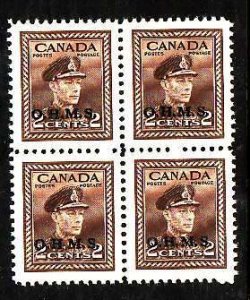 Canada-Sc#O2- id10223-unused NH 2c block of 4-KGVI-overprinted OHMS-1949-50-
