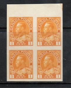 Canada #136 Extra Fine Never Hinged Imperf Block With Guide Arrow