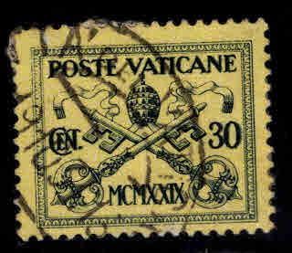 Vatican City Scott 5 Used 1929 Papal coat of Arms