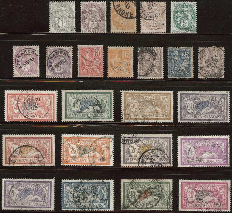 FRANCE Scott 109-132 complete set of 24 issued between 1909-21 CV $174.20