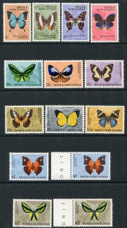 PAPUA & NEW GUINEA-1966-67 Butterflies Set Incl both plates of $1 & $2 Sg 82-92a