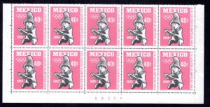 Scott 966, Mexico, Plate Block of 10, MNHOG, 1965, 40c, Olympics