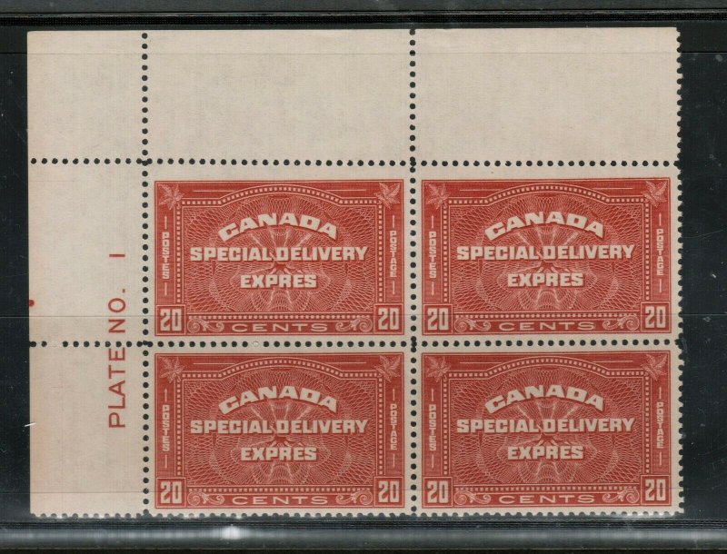 Canada #E5 Very Fine Mint Plate #1 Never Hinged UL Block