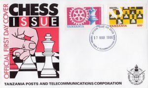 Tanzania 1986 CHESS ROTARY Emblem set 2v Perforated in official FDC