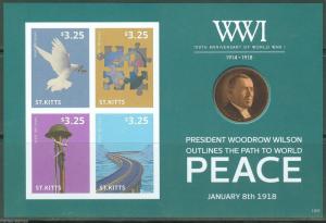 ST. KITTS WORLD WAR I  WOODROW WILSON IMPERFORATE SHEET OF FOUR  MINT NH