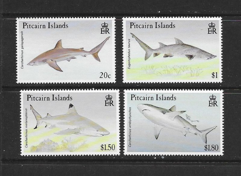 FISH - PITCAIRN ISLANDS #367-70  SHARKS  MNH