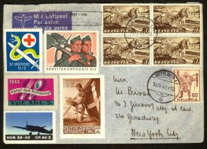 SWITZERLAND 1941 Flown Multi Franked + 5 Soldier Stamp Cover to USA Sc 271,279