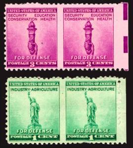 #899b 1c & 901a 3c 1940 Rare Imperf Error Horiz Pairs *MNH*