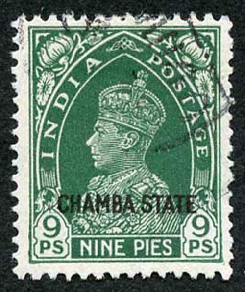 CHAMBA STATE SG84 KGVI 9p green Fine Used (genuine postmark)