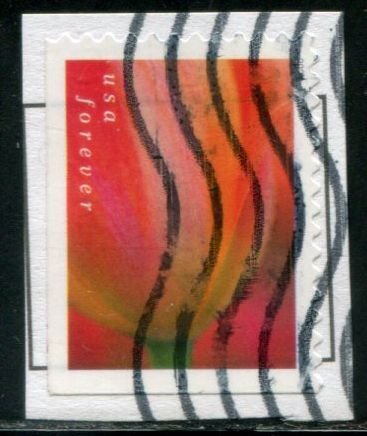 5783 US (63c) Tulip Blossoms - pink & orange SA bklt, used on paper