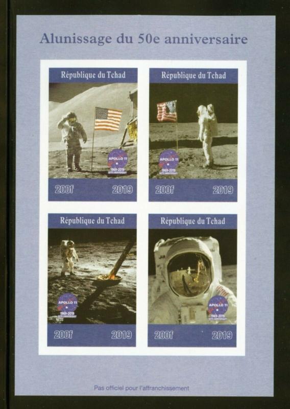 CHAD 2019 50th ANNIVERSARY OF THE MOON LANDING  SHEET IMPERFORATE   MINT NH