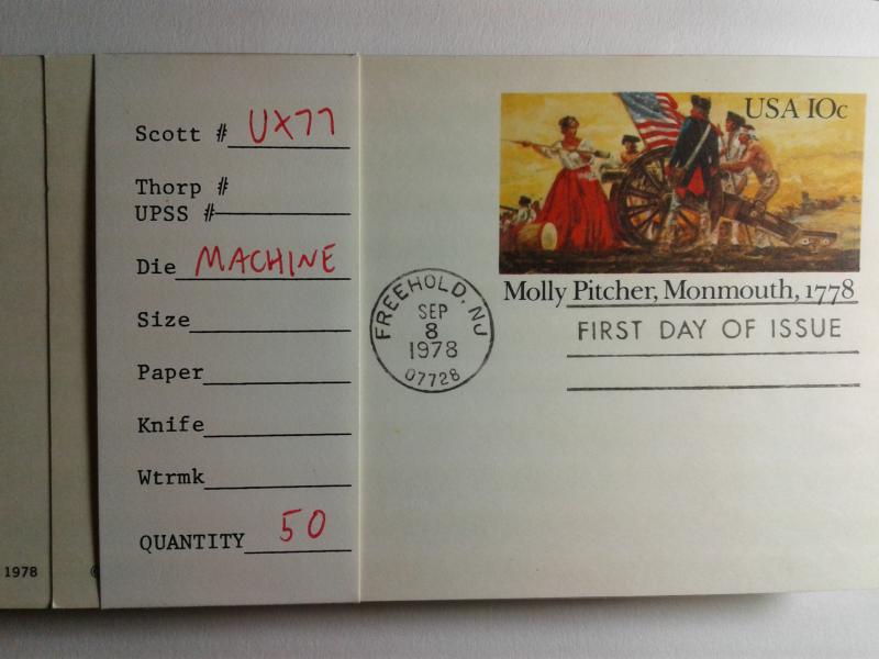 CLOSE OUT !!! SCOTT # UX 77 50 PIECES MOLLY PITCHER FIRST DAY OF ISSUE