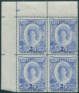 Tonga 1942 SG77a 2½d Queen Salote with recut 2½ in block at r1-1 MNH