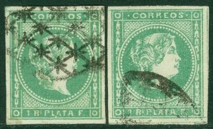 EDW1949SELL : PHILIPPINES 1863 Sc #18, 20 Both XF Used w/ large margins Cat $200