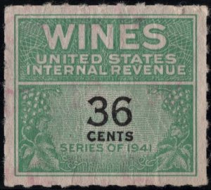 RE135 36¢ Wine Revenue Stamp (1942) Used