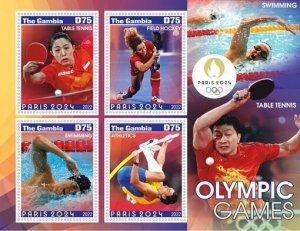 Stamps. Olympics games in Paris 2024 Gambia 2022 year 1+1 sheet perforated