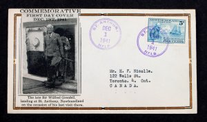 Newfoundland #252 FDC St Anthony Grenfell Mission 1941 Cacheted