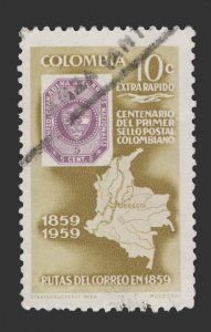 AIRMAIL STAMP FROM COLOMBIA 1959 SCOTT # C354 USED. # 3