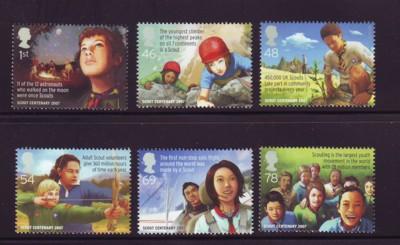 Great Britain Sc 2492-7 2007 100th Anniv Scouting stamp set mint NH