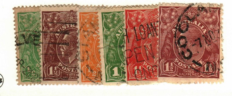 Australia #60,63, 66-9 used