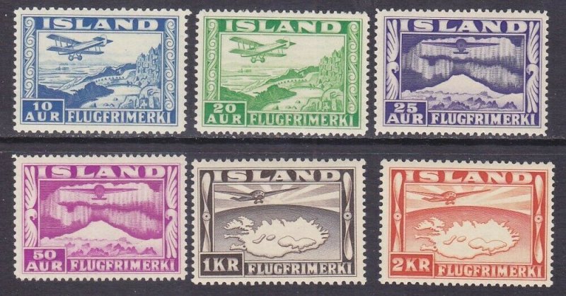 Iceland C15-20 Mint OG 1934 Plane over Thingtvalla Lake Full 6 Stamp Set Scv $48