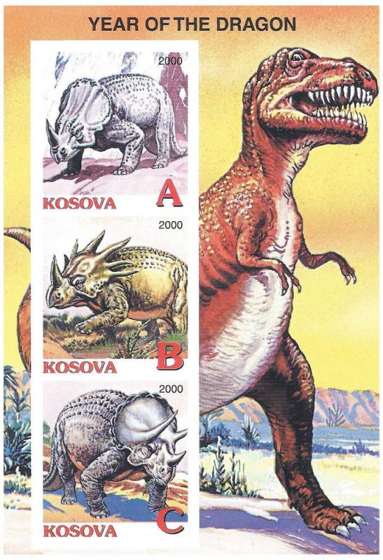 KOSOVA KOSOVO SHEET IMPERF NEW YEAR OF THE DRAGON DINOSAURS