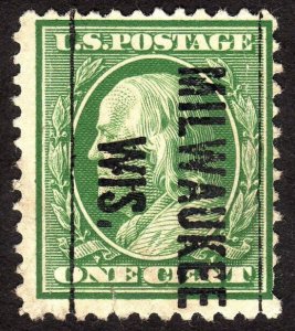 1908, US 1c, Franklin, Used, Milwaukee precancel, Sc 331