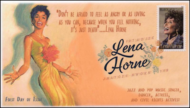 18-026, 2018, Lena Horne, Digital Color, Postmark, FDC, Black Heritage