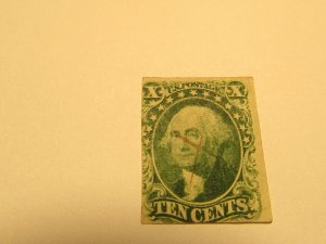 US Stamp, Scott # 14 Type II, 1855 used 10c Green Washington, with Certificate,