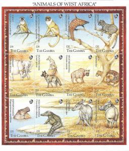 Gambia #1359 Animals of W. Africa Sheet of 12 (MNH) CV$17.00