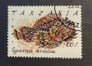 Tanzania 1991 Scott 821 CTO - 100sh, Fish, Reef Stonefish, Synanceia verrucosa