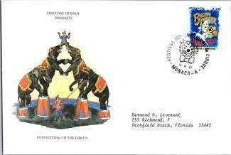 Monaco, Worldwide First Day Cover, Circus