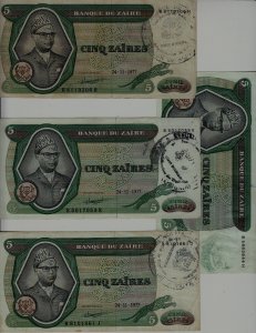 Zaire R3C/ 4 banknotes/ vf