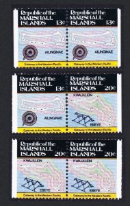 Marshall Is. Map and Navigations 3 Booklet pairs 1984 MNH SC#39a+41a+41b