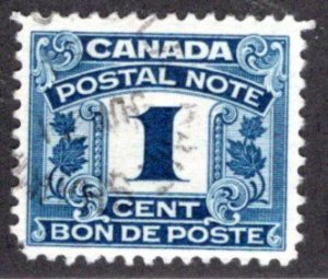 van Dam FPS1, Canada Postal Note, 1c blue, First Issue, 1932, Used, Revenue Stam