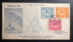 1943 Manila Philippines Japan Occupation First Day Cover Republic Independence
