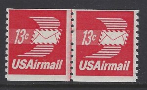 United States, Scott #C83; 13c Winged Airmail Envelope, Line Pair, MNH