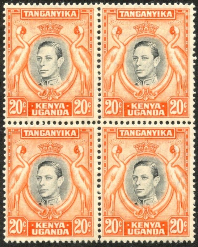 KUT Sc#74c SG#139 Block of 4 1938 KGVI 20c Perf Variety Mint Hinged