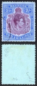 Bermuda SG116b KGVI 2/- Deep Purple and Ultramarine/Grey-blue Line Perf 14.5 CD