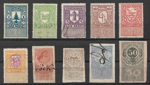 Estonia Eesti - 10 old Stempelmark stamps (revenues fiscals taxe) various design