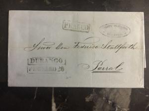 1864 Durango Mexico Stampless Letter sheet Cover To Parral Chihuahua