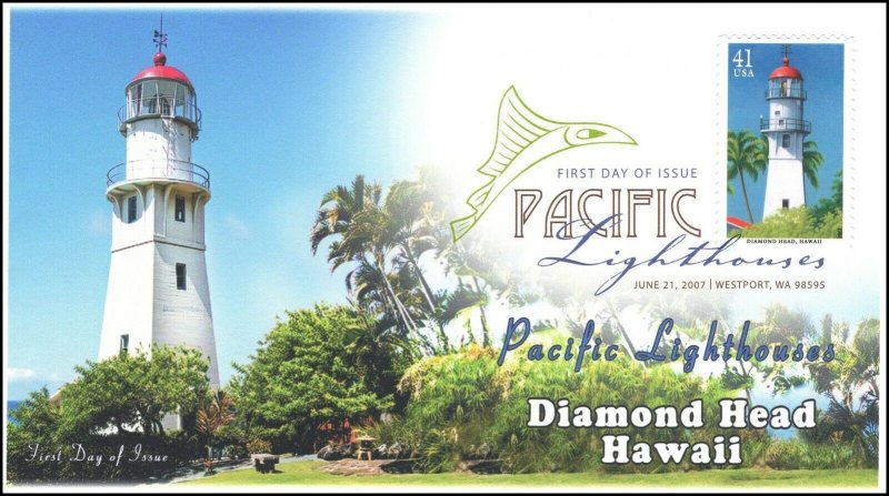 AO-4146-1, 2007, Pacific Lighthouses, FDC, Add-on Cachet, DCP, Diamond Head, Haw