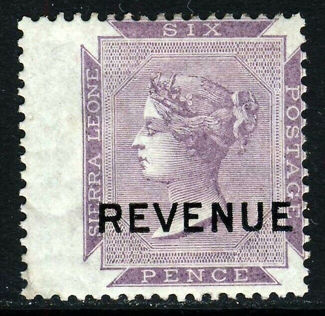 SIERRA LEONE QV REVENUE Overprint on 6d. Dull Purple Wing Margin MINT