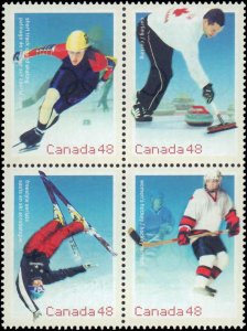 Canada #1939a, Complete Set, Block of 4, 2002, Olympics, Never Hinged