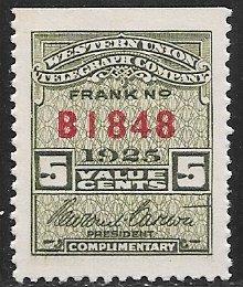 USA 16T67, 5c Western Union 1925, single, MH, VF