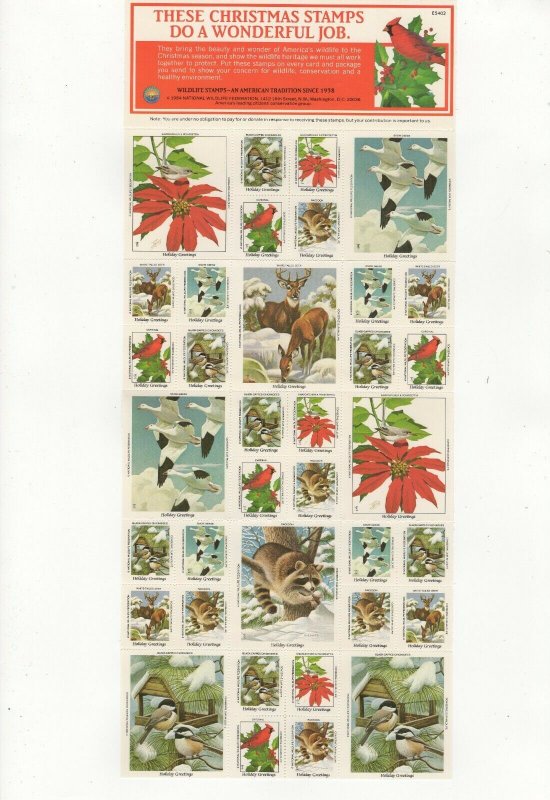 USA National Wildlife Federation Christmas Stamps 1984 Sheet of 40 MNH